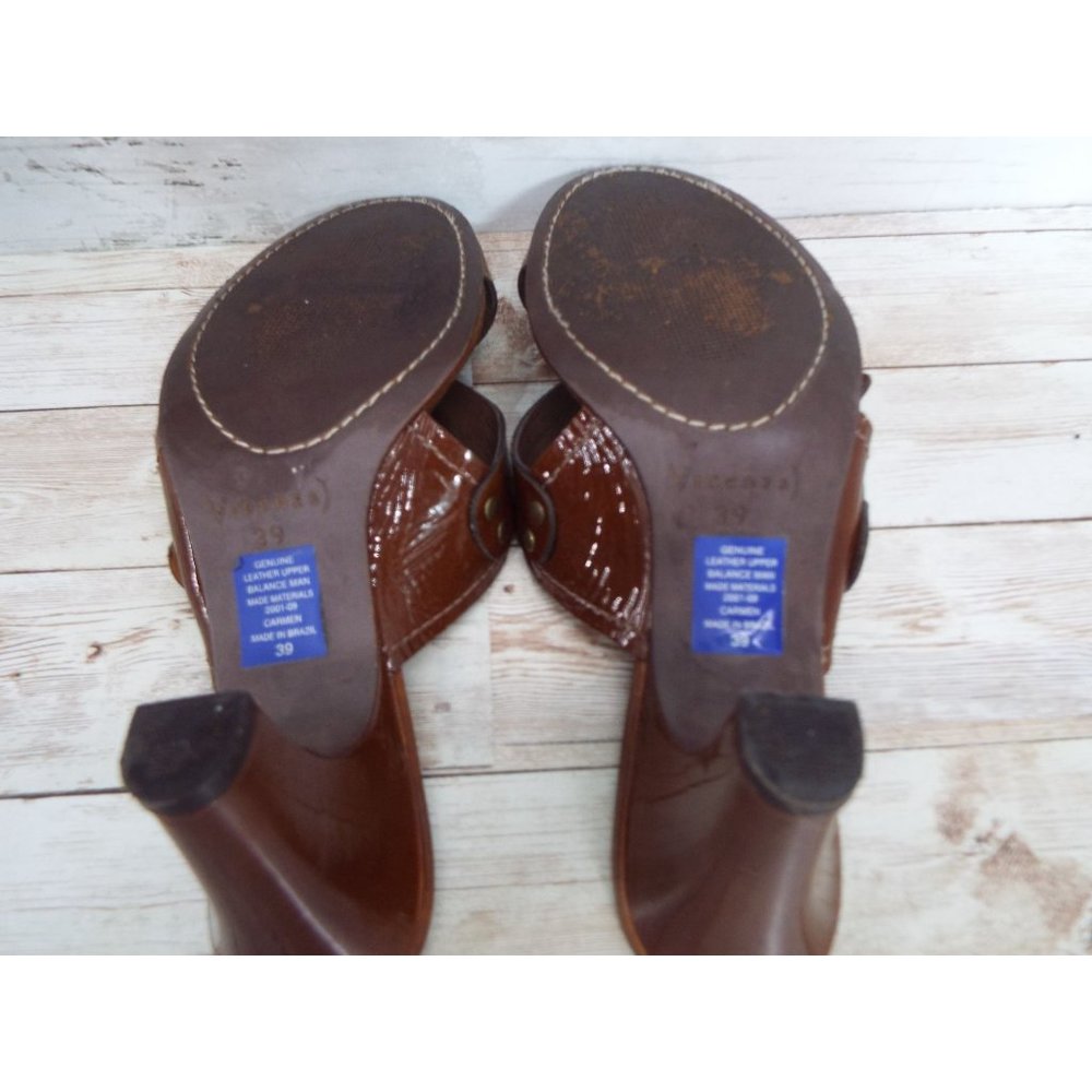 Vicenza Brown Leather Carmen Heeled Mule Sandals Size 39 - Picture 8 of 14